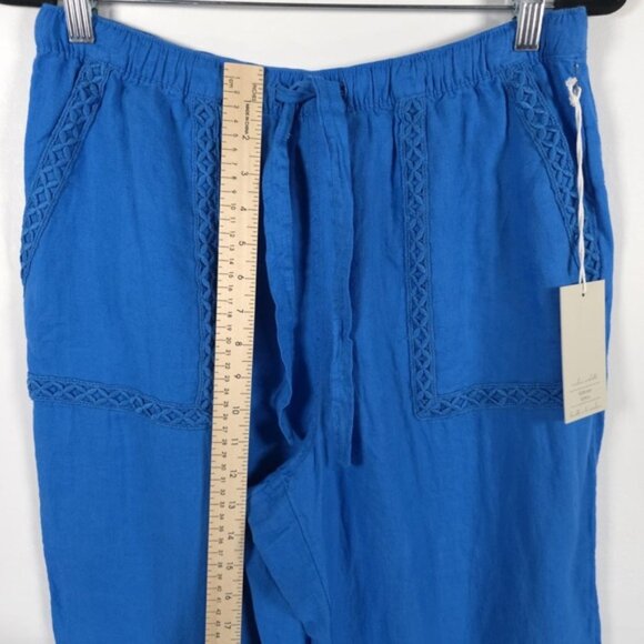 NWT JOIE 100% LINEN Wide Leg Elastic Waist Drawstring Embroidered Pants MEDIUM - Picture 4 of 12